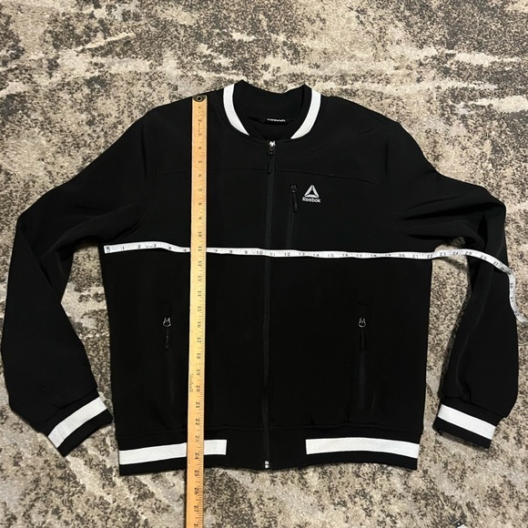 Reebok Bomber Jacket Black & White Full Zip Fleece Lined Polyester Shell Size XL - Picture 6 of 11